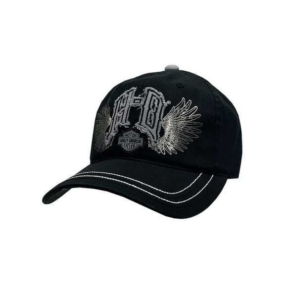Harley-Davidson Women's Spiked Monogram Frayed H-D Baseball Cap w/ Silver Wings, Harley Davidson