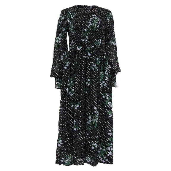 Pre-Owned Ganni Rometty Smocked Printed Georgette Midi Dress in Floral Print Viscose