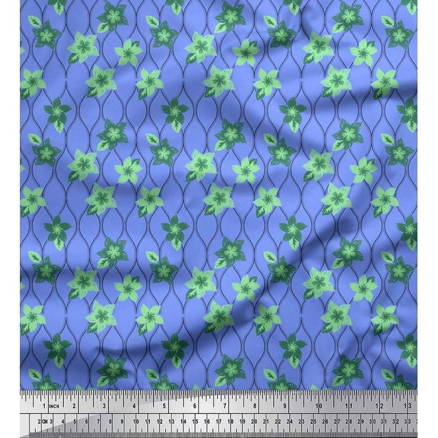 Soimoi Silk Fabric Floral & Ogee Damask Print Fabric by Yard 42 Inch Wide