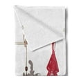 thumbnail image 2 of Christmas Soft Flannel Fleece Throw Blanket, Traditional Xmas Celebration Items Hanging from Rope Clothespins Retro, Cozy Plush for Indoor and Outdoor Use, 70" x 90", Red Cream Tan, by Ambesonne, 2 of 5