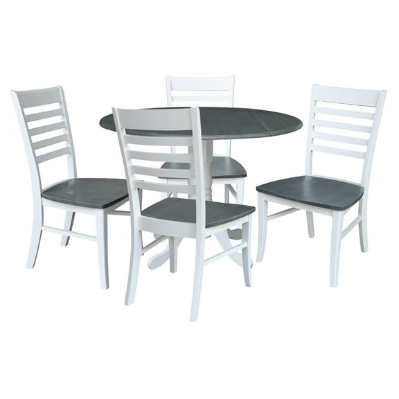 42 in. Drop Leaf Wood Dining Table and 4 Ladderback Chairs in White/Heather Gray