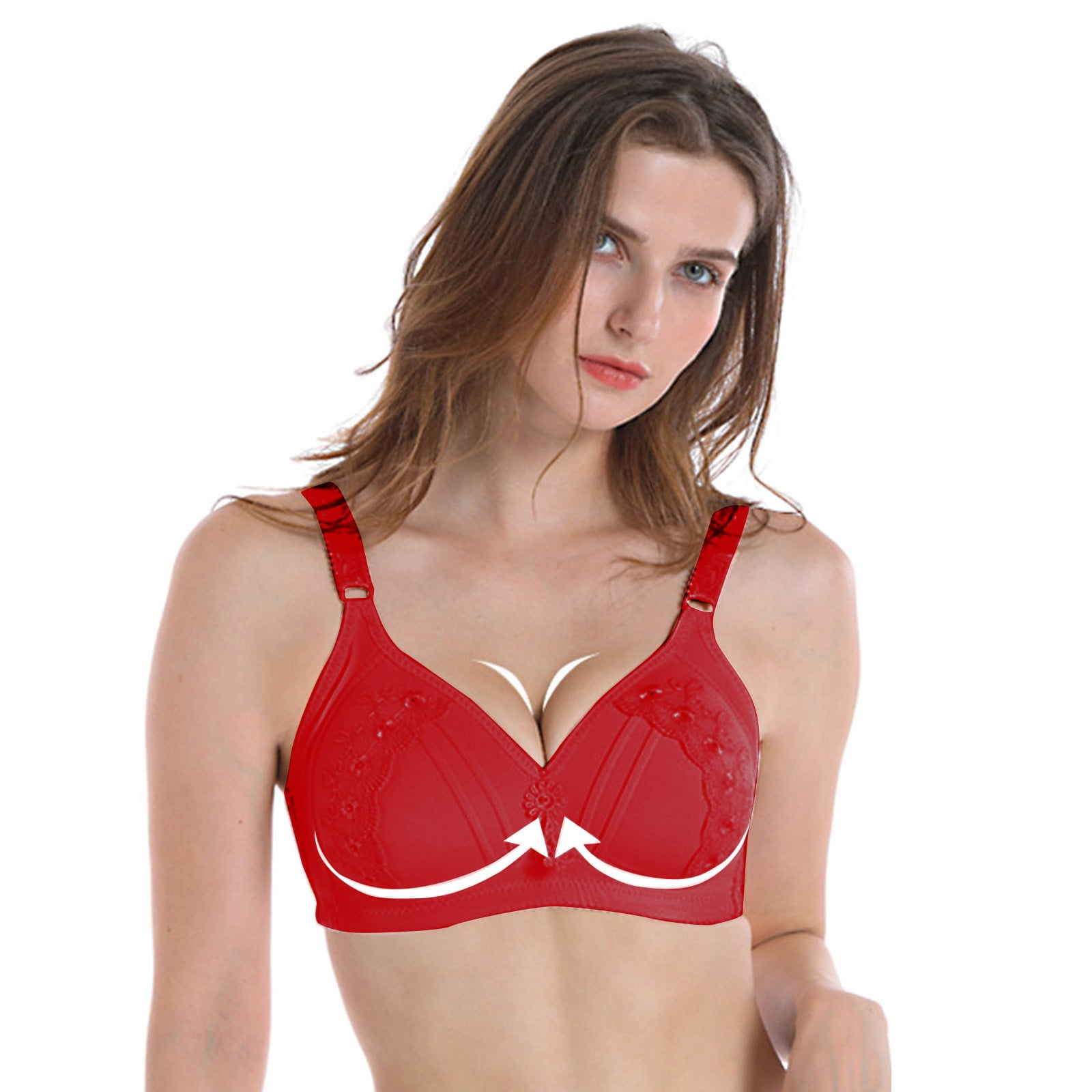MJUHNHH Push Up Bras for Women, Plus Size Seamless Wire Free Soft Cup  Everyday Bra, Comfortable Sports Seamless Bra (Color : Red, Size : 40DD) :  : Fashion