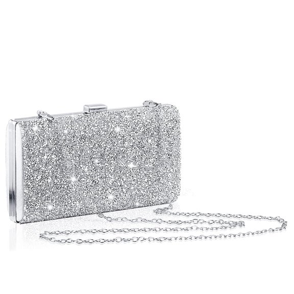 LANFENG Clutch Purse Evening Bag Women Small Handbags Formal Rhinestone Party(Silver)