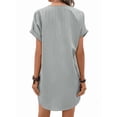 thumbnail image 3 of Summer Dresses for Women 2025 Casual Button V Neck Short Sleeve Tunics A Line Ribbed Mini T Shirt Dress Silver L, 3 of 7
