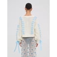 thumbnail image 4 of Yunliwuli Women's Long Sleeve Cropped Cardigan, Contrast Color V-Neck Tie Decor Knit Sweater Button Coat, 4 of 5
