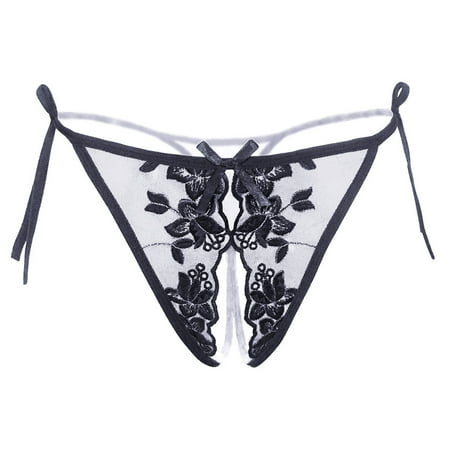 

DNDKILG T-Back Sexy Panties Pearls Stretch Underwear for Women G-String Thongs Low Rise Lace Tangas Black one size