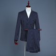 thumbnail image 1 of Traje de hombre para escenario, traje de estudio, traje temático, presentador de espectáculos, chaleco de rayas blancas y azul marino, conjunto de tres piezas, 1 of 5