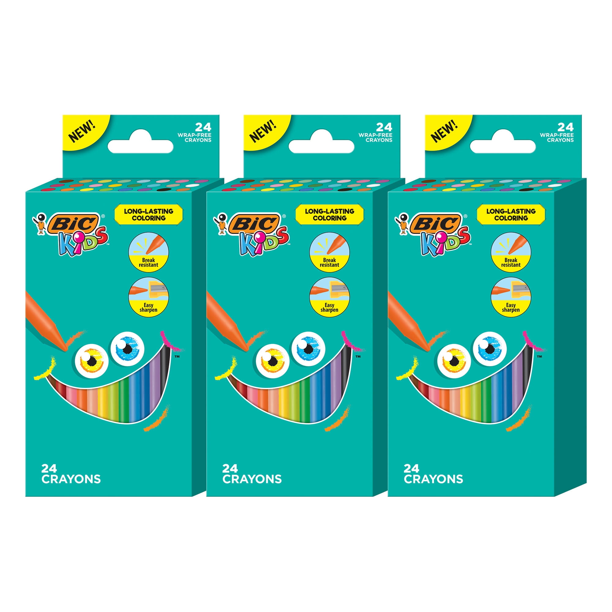 BIC Kids Crayons, Assorted Colors, 3 Packs of 24 Crayons