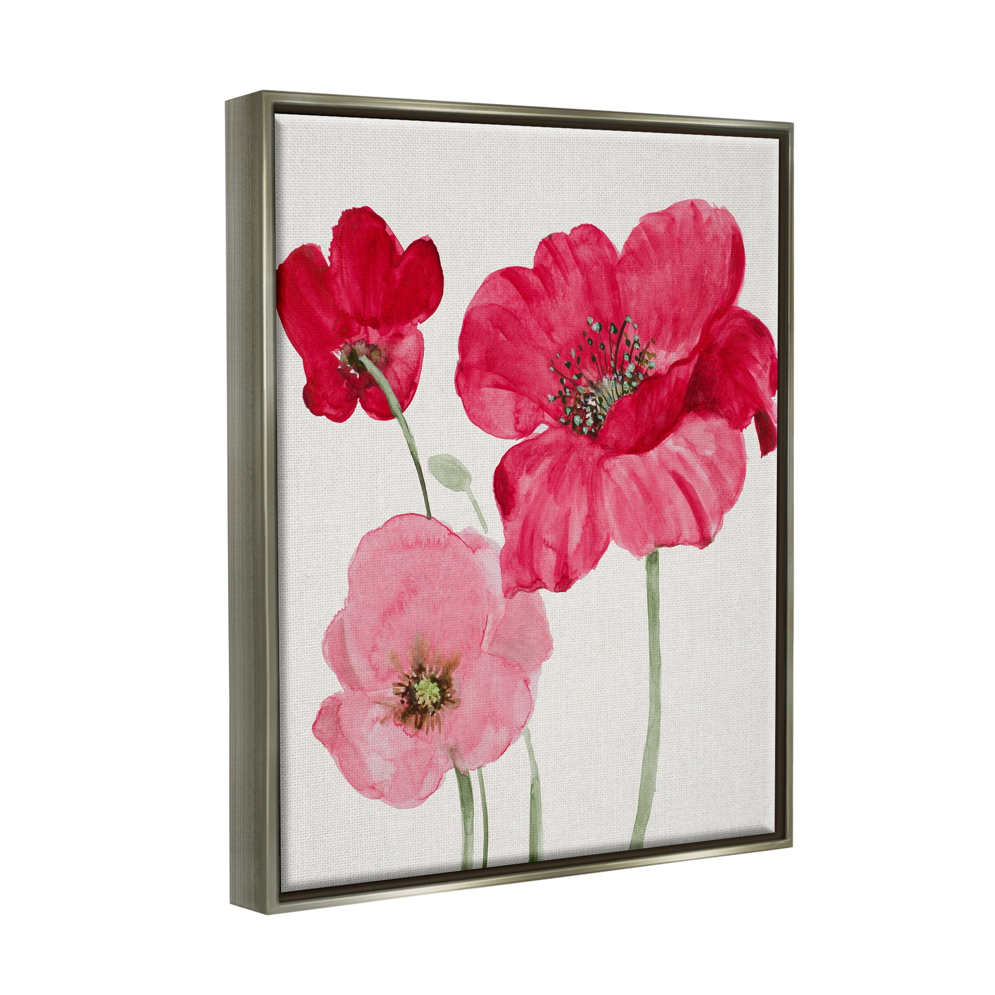Stupell Romantic Red Poppies Trio Botanical & Floral Painting Gray Floater Framed Art Print Wall Art