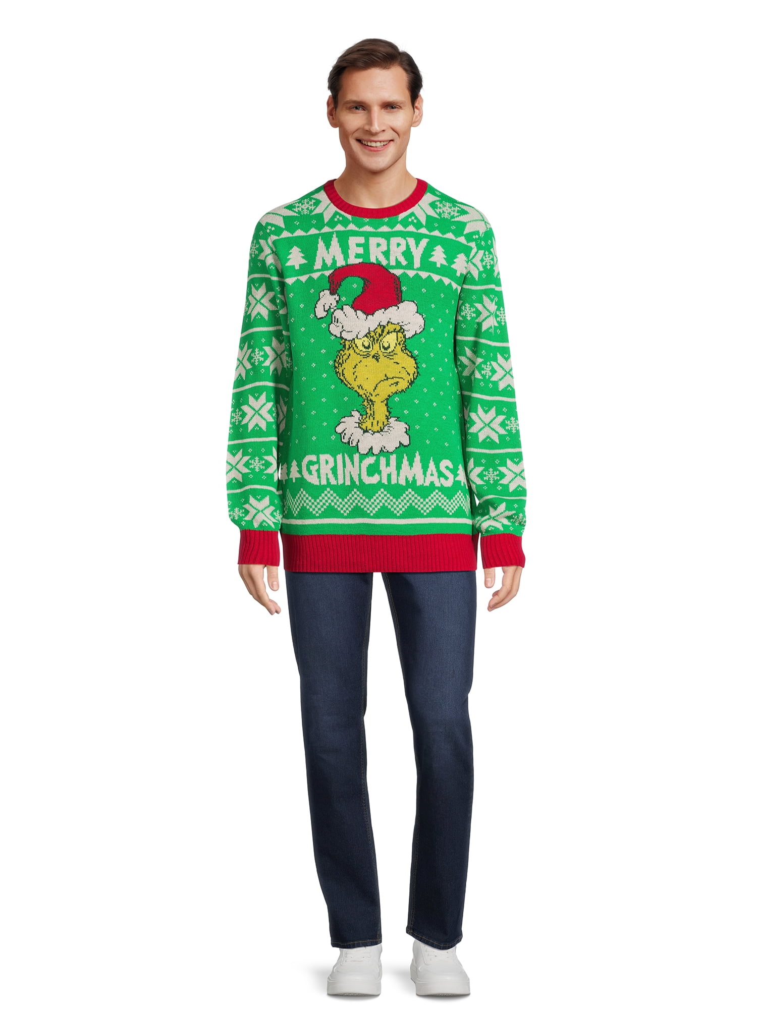 The Grinch Men's Merry Grinchmas Christmas Sweater with Long Sleeves, Sizes  S-3XL 