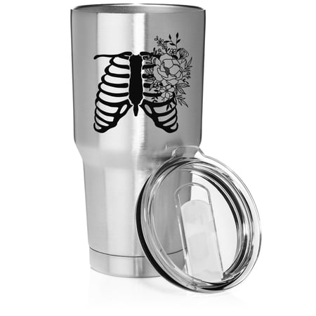 Smooth Body Tumbler Stainless Steel Vacuum Insulated Travel Mug Cup Gift Floral Rib Cage Radiologist Radiologic Technologist X-Ray Tech (Stainless Steel 30 oz)