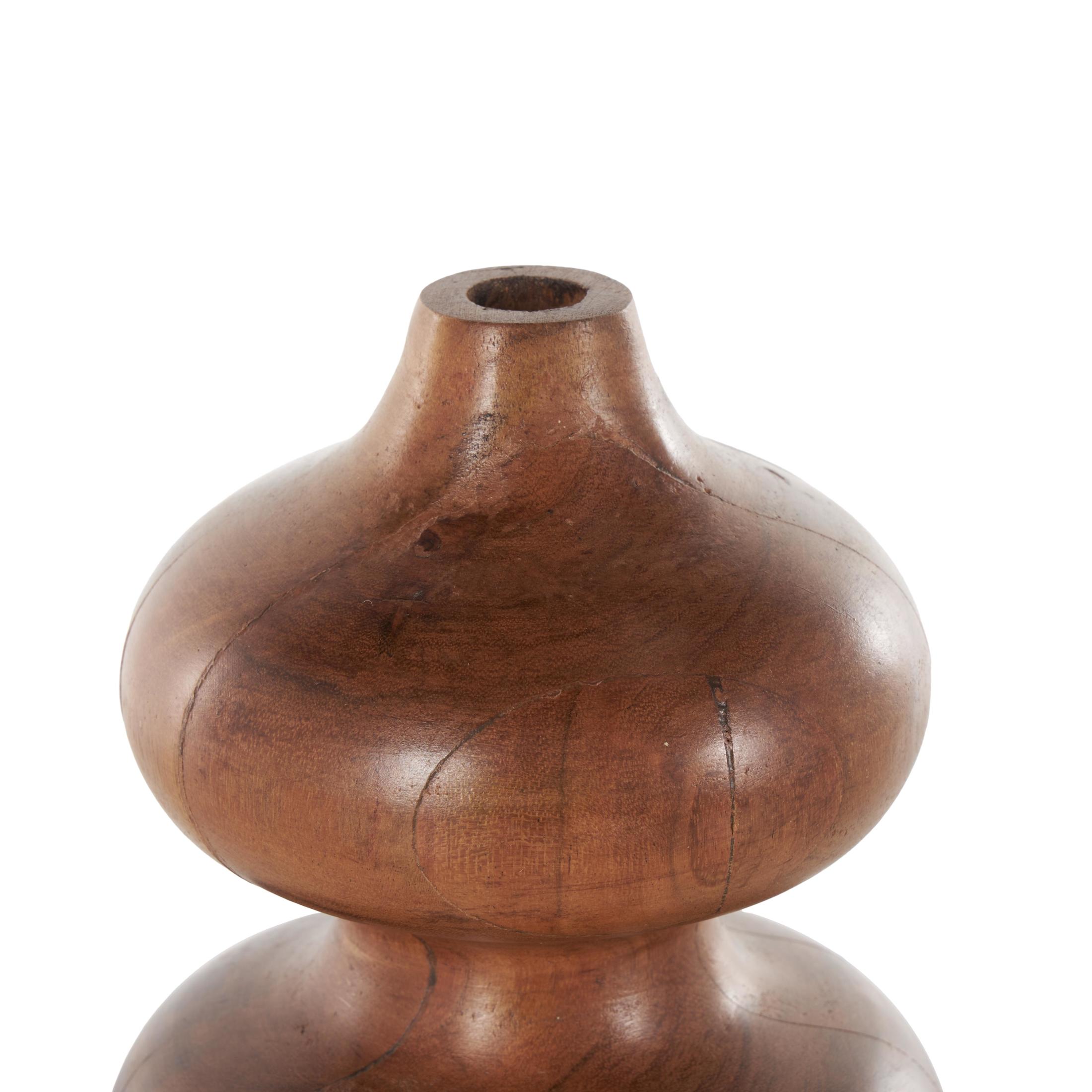 DecMode 11" Geometric Bubble Brown Wood Vase with Natural Wood Grains