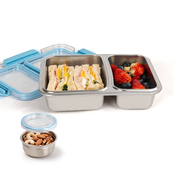 LISI Blue Stainless Steel Freezer Safe with Lids 2 Compartments Food Storage Containers