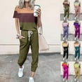 thumbnail image 4 of Inleife Two Piece Sets for Women Summer Women's Fashionable Loose Fitting Short Sleeved Casual Sports Set Brown Sizes XXL, 4 of 4