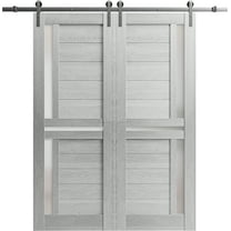 Sturdy Double Barn Door 48 x 80 inches with | Veregio 7288 Light Grey Oak with Frosted Glass | Stainless Steel 13FT Rail Hangers Heavy Set | Solid Panel Interior Doors