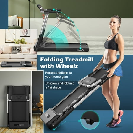 Costway - 2.25HP Folding LED Treadmill Electric Running Walking Machine with APP Control Gym - Black