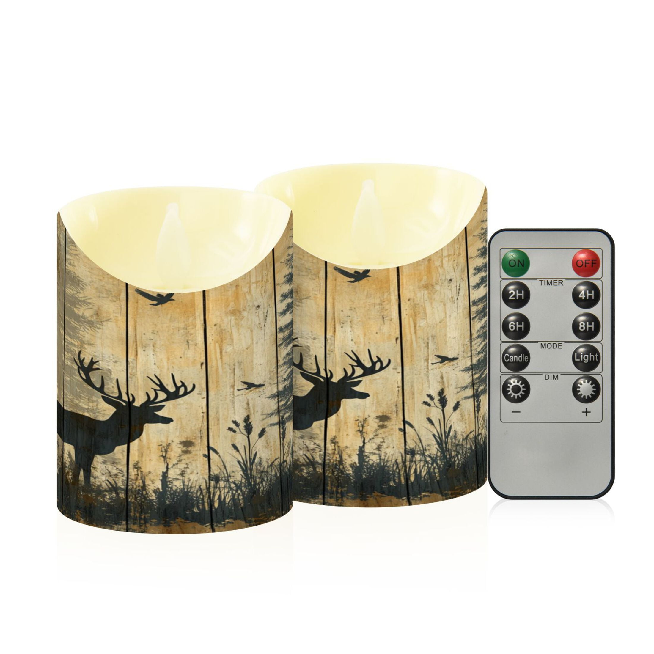 Wobogo Forest Deer Shadow Flameless Candles with Remote Battery Operated Flickering LED Candles with Timer 2/4/6/8H Medium Size
