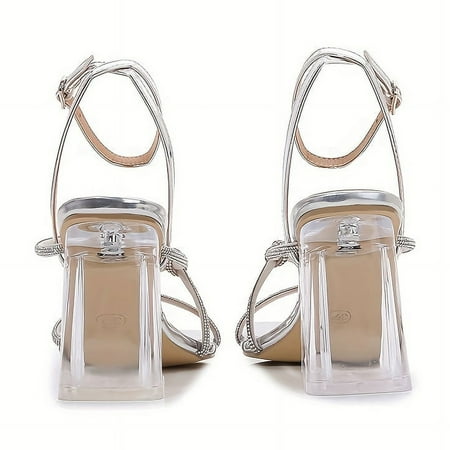 

SHZHRUKUNSHM Elegant Women‘s Sandals with Chunky Heel Sparkling Rhinestones and Ankle Buckle Strap - Ideal for Parties Festivals and Special Occasions