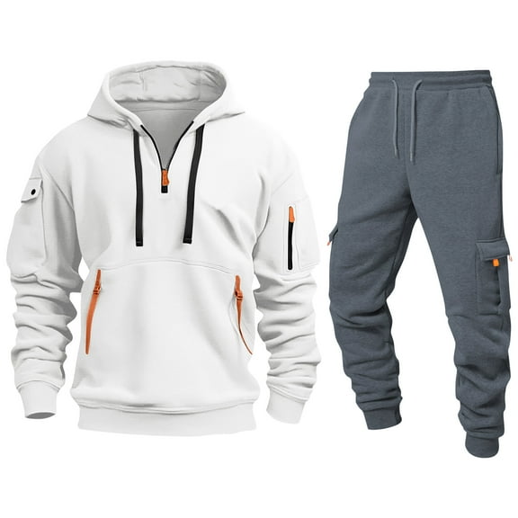 MLQIDK Mens 2 Piece Set Workout Gym Big and Tall Jogging Sweat Suits Tracksuits Sport Fleece Hoodie and Cargo Sweatpants Athletic Jogging Suit Lounge Outfit Winter Suit Sets Saffron 3XL