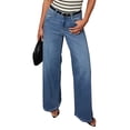 thumbnail image 2 of Jeans for Women Wide Leg Baggy High Waist Boyfriends Straight Leg Stretchy Denim Pants Blue M, 2 of 8