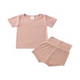 thumbnail image 1 of 2 Pcs Unisex Casual Outfits  Baby Solid Color Short Sleeve  Neck Pullover + High Waisted Pants, 1 of 3
