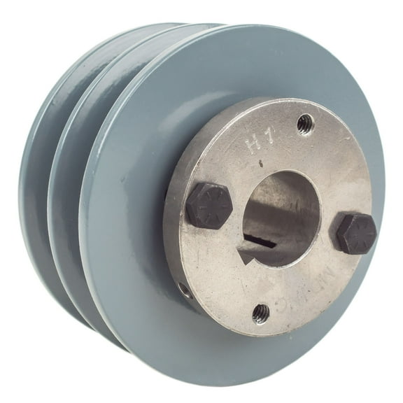 Cast Iron 4" Inch 2 Groove Dual Belt B Section 5L Pulley with 1" Sheave Bushing