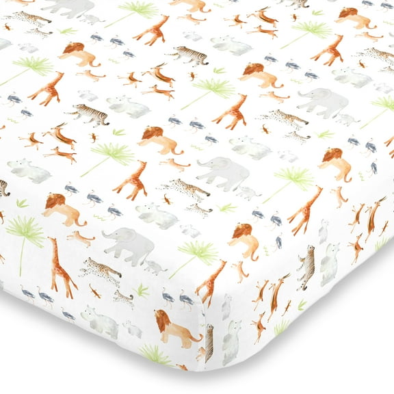 NoJo Jungle Tribe Animal Print Fitted Crib Sheet, Unisex