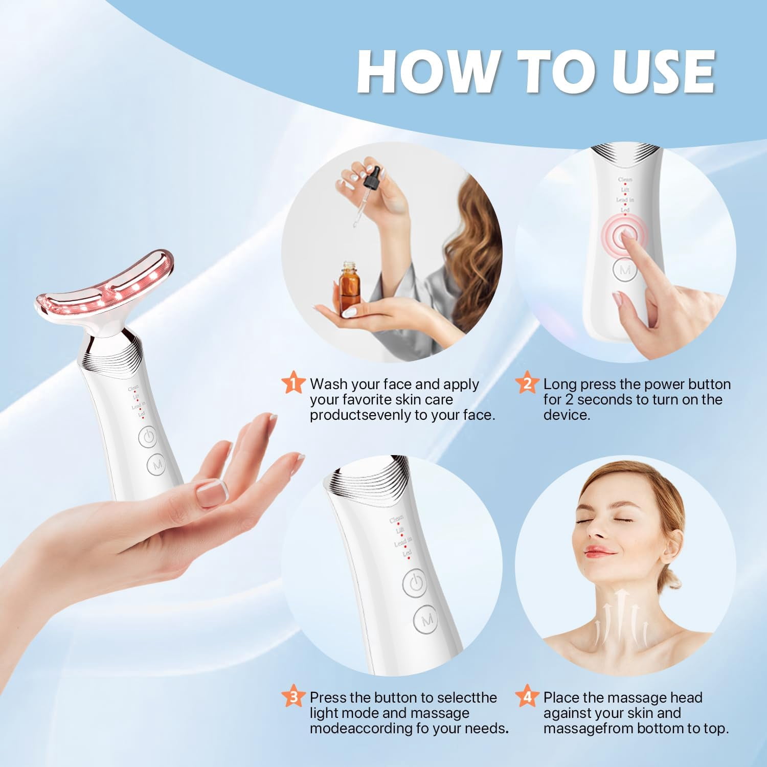 Red Light  for Face and Neck, 8-in-1 Led Face Neck Massager for Skin Care
