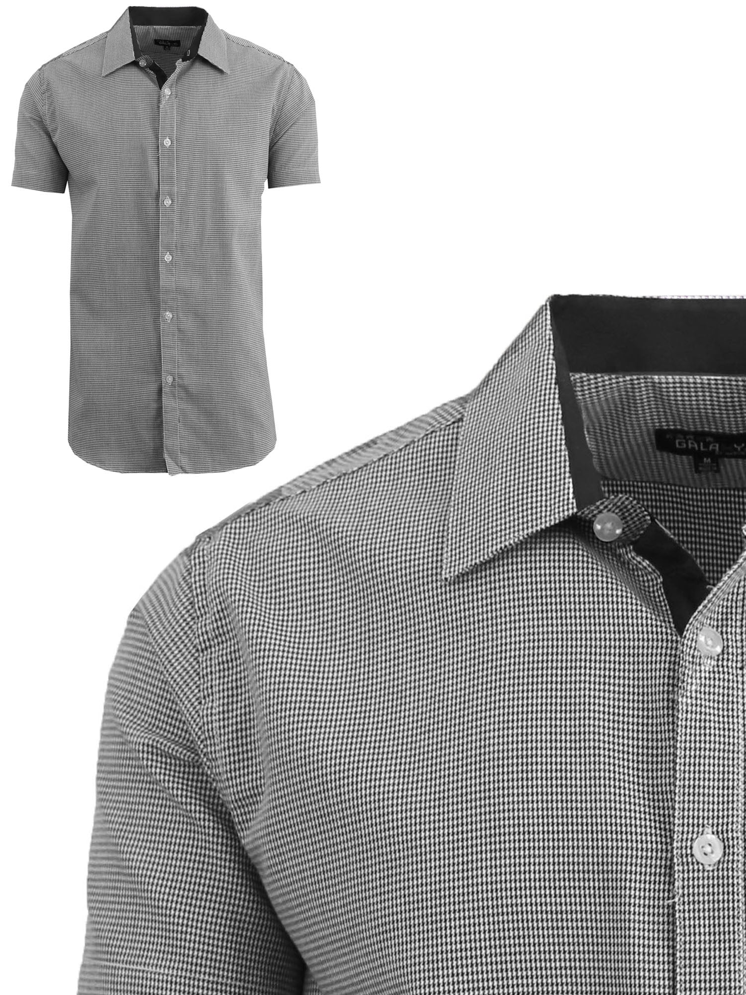 Mens Short Sleeve Casual Dress Shirts Slim Fit Button Down Houndstooth