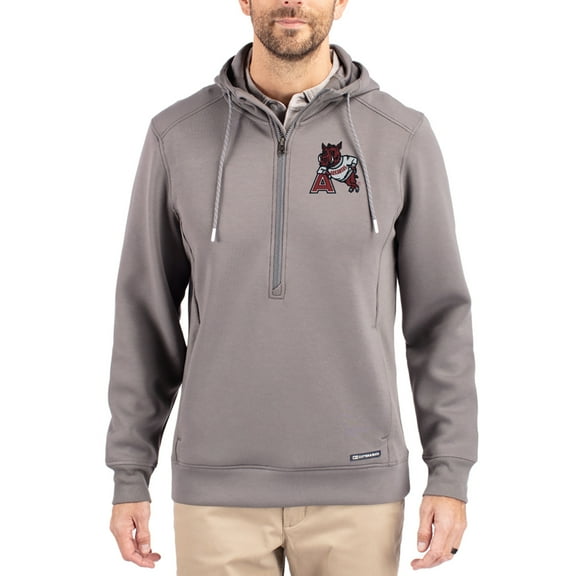 Men's-Cutter & Buck Gray Arkansas Razorbacks Roam Eco Recycled Half-Zip Pullover Hoodie