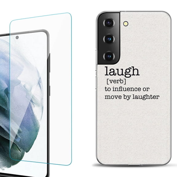 Slim-Fit Fashion Gel Phone Case for Samsung Galaxy S22  5G / S22 Plus 5G, with Tempered Glass Screen Protector, by OneToughShield ® - Dictionary/Laugh