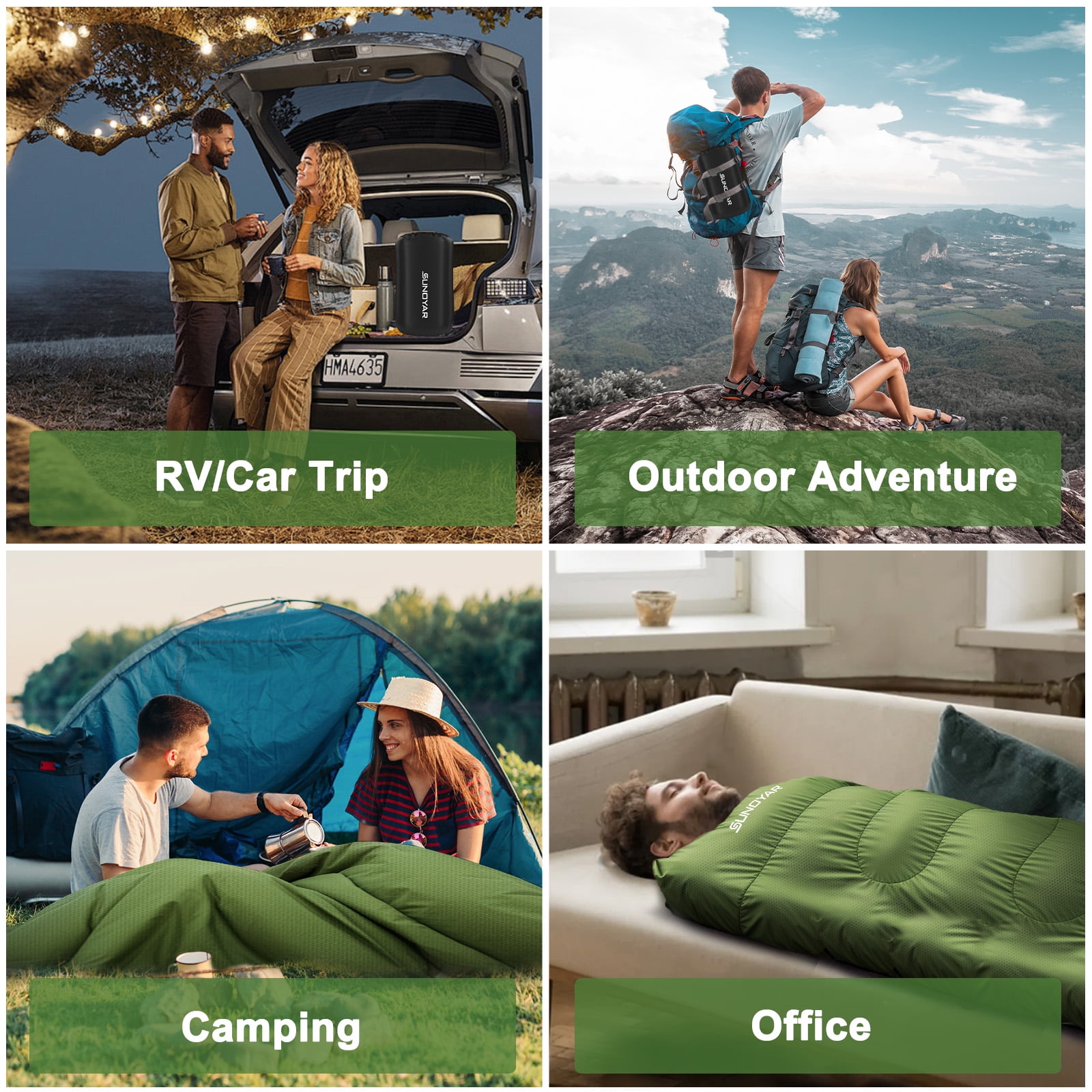 SUNOYAR Sleeping Bag, Waterproof Portable Sleeping Bags for Adults with Compression Sack for All Season Camping, Hiking, Tent, Travel, Green