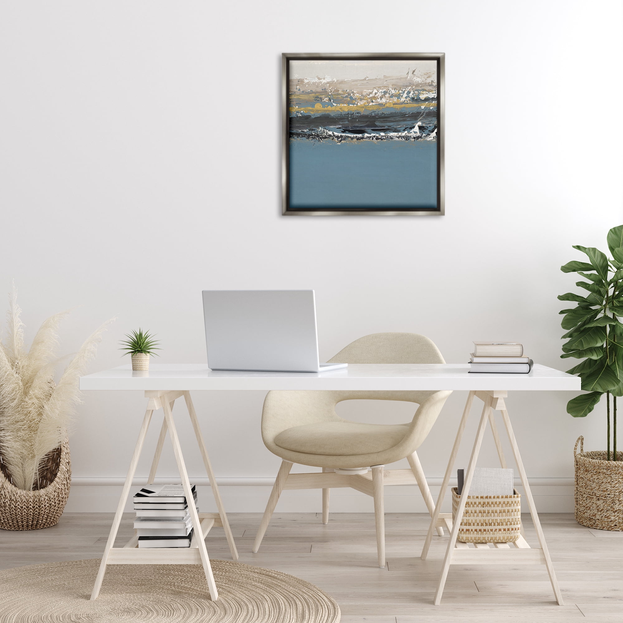 Stupell Industries Paint Streaked Abstraction Abstract Painting Gray Floater Framed Canvas Art Print Wall Art, 25 x 25