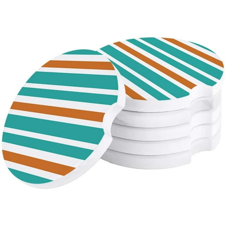 

KXMDXA Aqua Green Orange and White Stripes Set of 2 Car Coaster for Drinks Absorbent Ceramic Stone Coasters Cup Mat with Cork Base for Home Kitchen Room Coffee Table Bar Decor