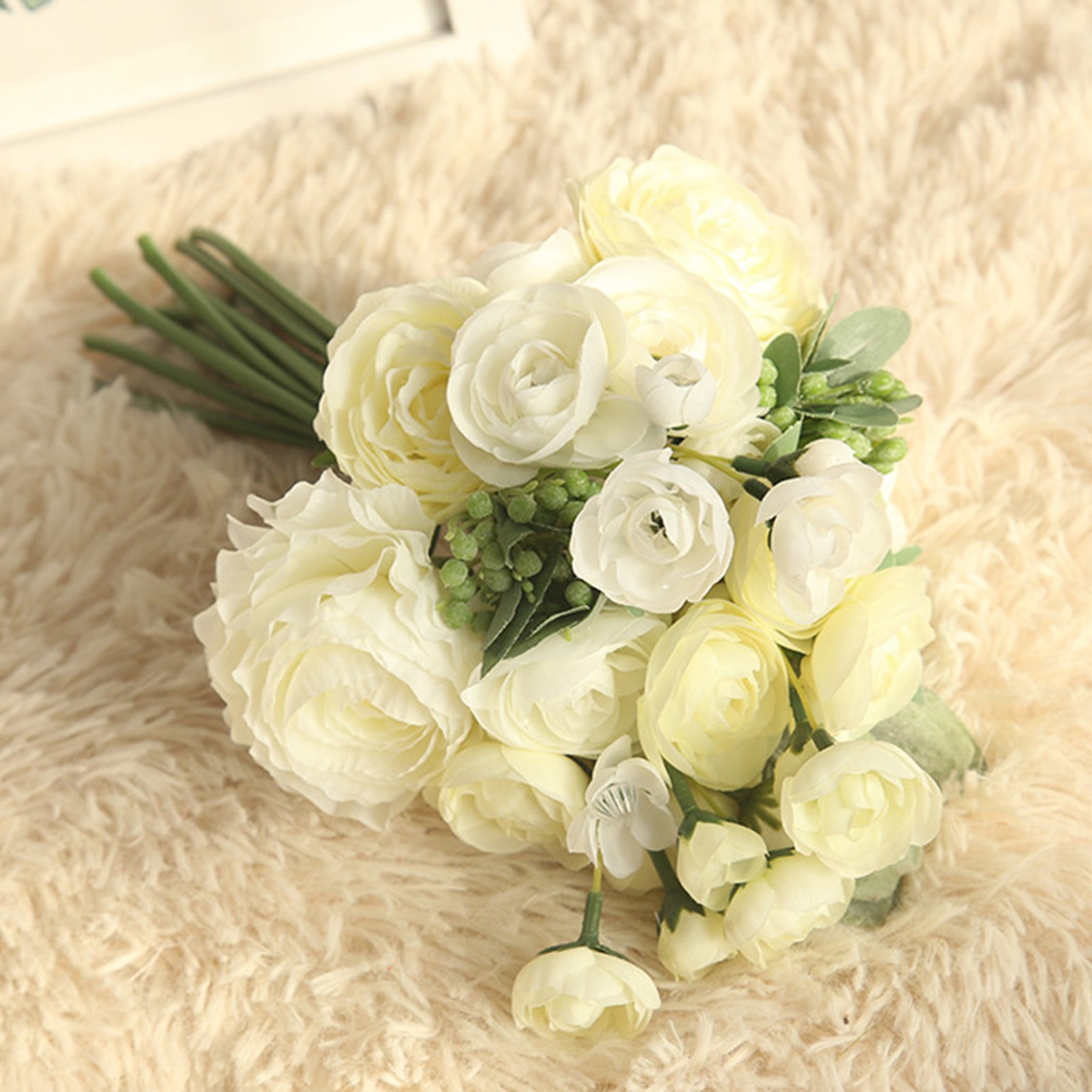 1Bouquet Artificial Ranunculus Flower Bridal Bridesmaid Wedding Home Office Deco 