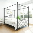 thumbnail image 7 of BTMWAY Queen Canopy Bed Frame, Queen Size Metal Platform Bed, Modern Bedroom Furniture Canopy Platform Bed with Classic Headboard and Footboard, No Box Spring Needed, Black, 7 of 7