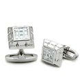 thumbnail image 1 of Alamode LO2306 Men Rhodium Brass Cufflink with AAA Grade CZ in Clear, 1 of 1