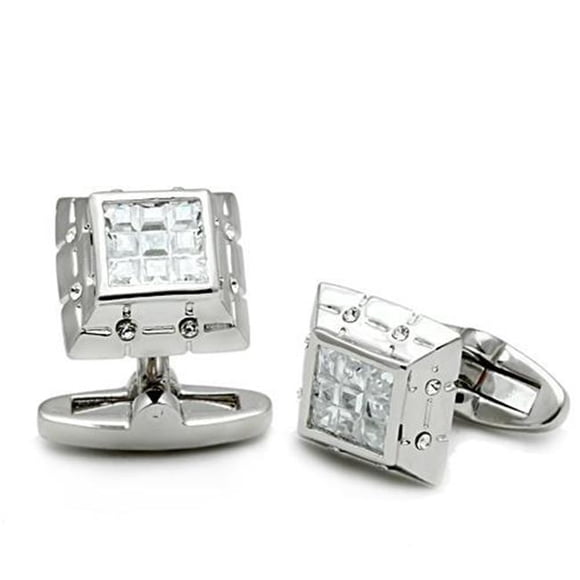 Alamode LO2306 Men Rhodium Brass Cufflink with AAA Grade CZ in Clear
