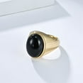 thumbnail image 3 of HIJONES Men's STAINLESS STEEL Big Oval Dome Gemstone Agate Engagement Polished Plain Band Ring Charm Jewelry Gold Black Stone Size 11, 3 of 4