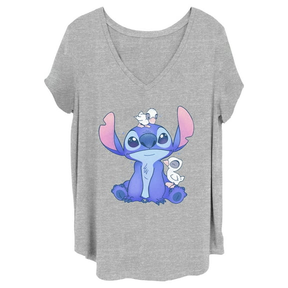 Junior's Lilo & Stitch Hanging with Ducks Graphic Tee Heather Gray 2X
