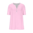 thumbnail image 5 of Short Sleeve Tops for Women Henley Neck Button Down Casual Solid Tees Tops 2026 Summer Loose Fit Shirts Pink 3XL, 5 of 5
