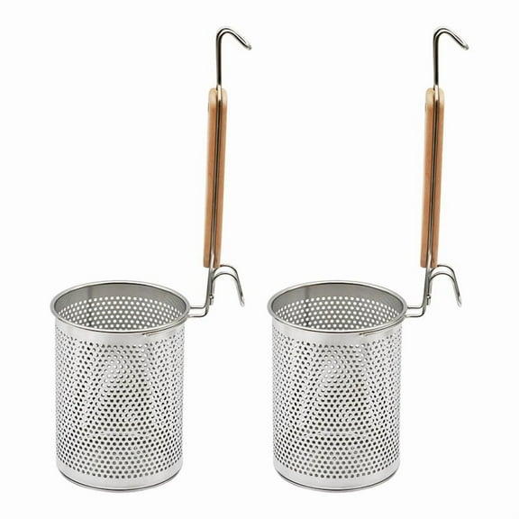 Stainless Steel Pasta Strainer, 2pcs Food Dumpling Noodle Strainer with Wood Handle Straining Noodles Pasta Baskets