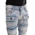 thumbnail image 3 of NOVASTILE Men's Stacked Flare Jeans, Light Wash Frayed Patchwork Denim, 3 of 5
