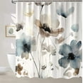 thumbnail image 4 of Boho Floral Shower Curtain, Cream Tan Beige Blue Grey White Watercolor Flower Fabric Shower Curtains Set for Bathroom Decoration with Hooks 72 X 72 inch Cute Farmhouse Bath Decor, 4 of 6