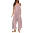 thumbnail image 2 of BRGZLK Jumpsuits for Women Fashion Solid Color Loose Adjustable Sleeveless Waffle Overalls Wide Leg Long With Pockets Hot Pink M, 2 of 6