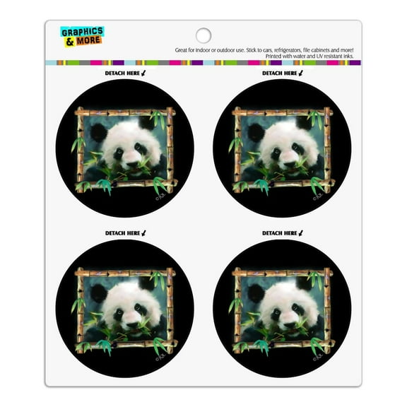 Panda Bear Bamboo Refrigerator Fridge Locker Vinyl Circle Magnet Set