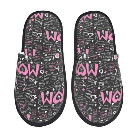 Balery Lovely Mom Ever Slient Indoor Furry Fleece Comfort House Shoes Soft Non-Slip Home Shoes Cotton slippers House Slippers-- Large