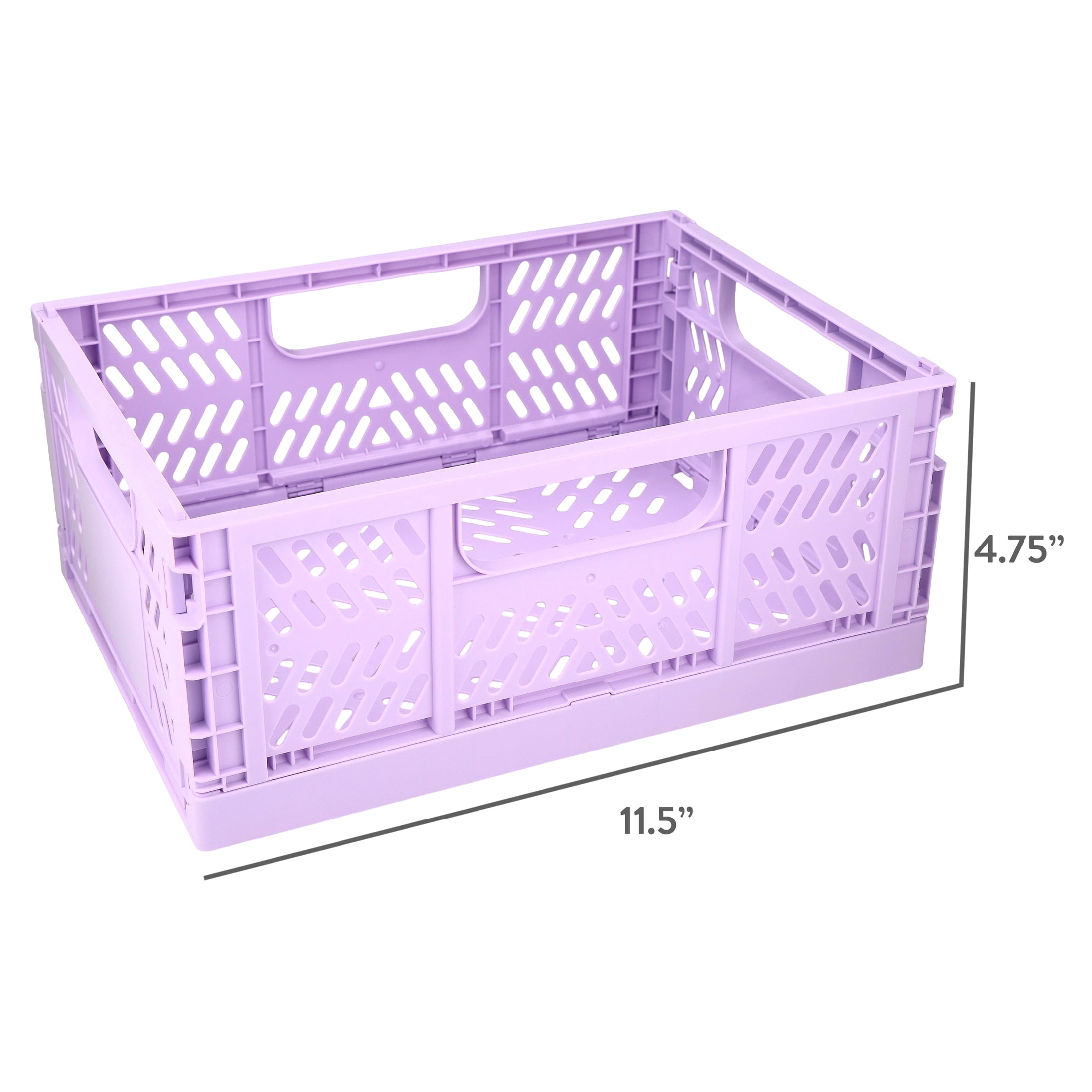 Pen+Gear Small Plastic Collapsible Crate, Lavender, 11.41 in x 8.26 in x 4.72 in