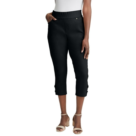 Jessica London Women's Plus Size Comfort Waist Stretch Denim Lace-Up Capri