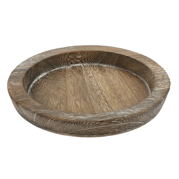 Homoyoyo Round Decorative Tray Solid Wood Rustic Style Serving Tray for Home Kitchen Dining Room 1 Set